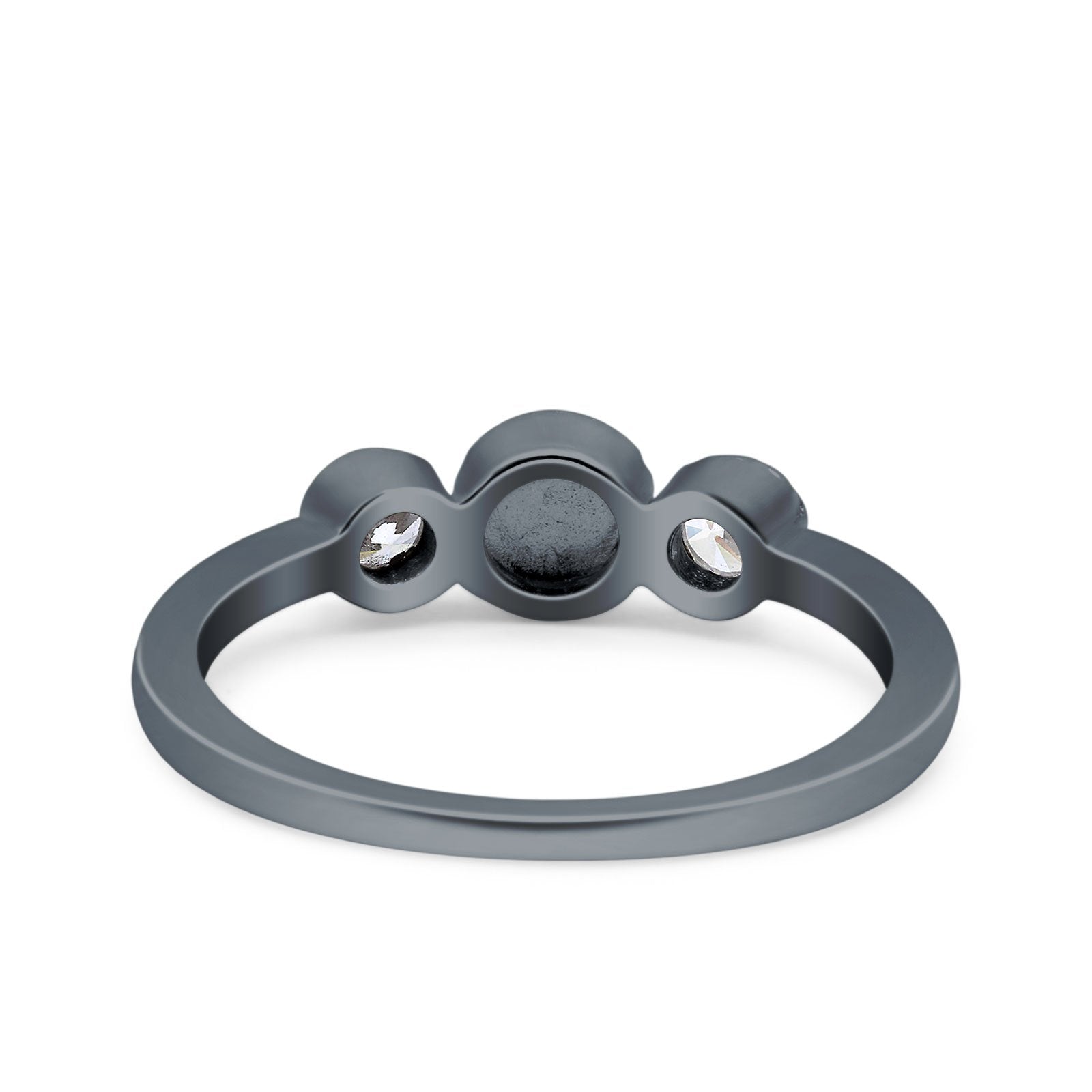 3 Ston Fashion Ring Lab Created White Opal Round Simulated Cubic Zirconia 925 Sterling Silver