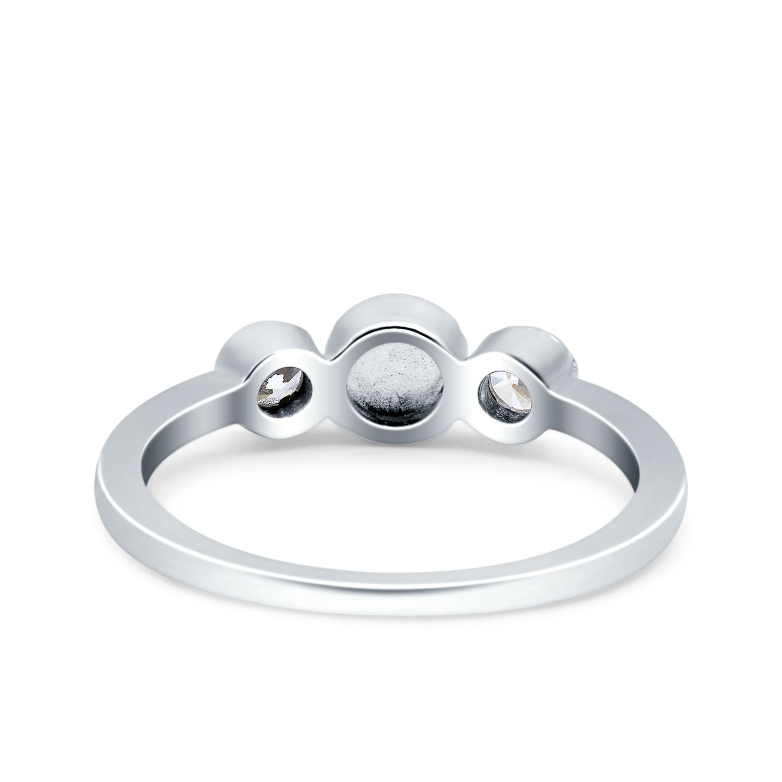 3 Ston Fashion Ring Lab Created White Opal Round Simulated Cubic Zirconia 925 Sterling Silver