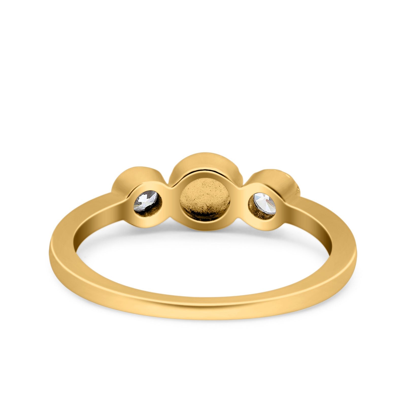 3 Ston Fashion Ring Lab Created White Opal Round Simulated Cubic Zirconia 925 Sterling Silver