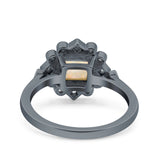 Halo Princess Wedding Engagement Ring Lab Created White Opal Round Simulated Cubic Zirconia 925 Sterling Silver