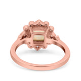 Halo Princess Wedding Engagement Ring Lab Created White Opal Round Simulated Cubic Zirconia 925 Sterling Silver