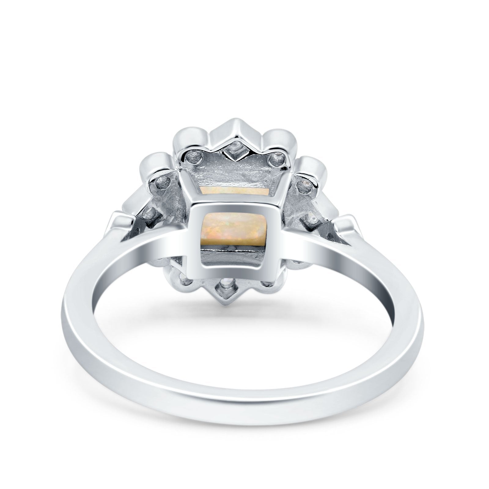 Halo Princess Wedding Engagement Ring Lab Created White Opal Round Simulated Cubic Zirconia 925 Sterling Silver