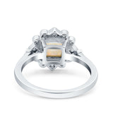 Halo Princess Wedding Engagement Ring Lab Created White Opal Round Simulated Cubic Zirconia 925 Sterling Silver