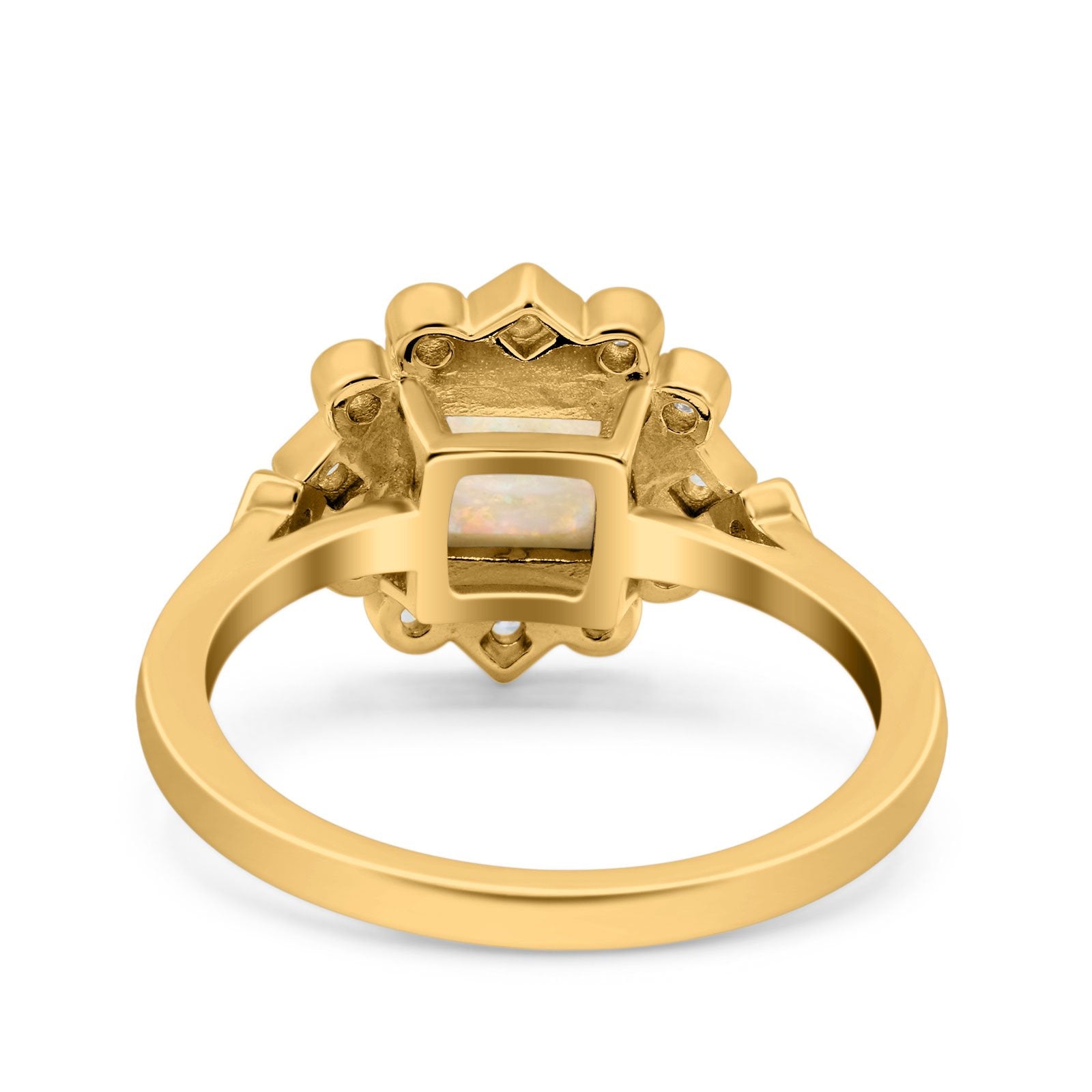 Halo Princess Wedding Engagement Ring Lab Created White Opal Round Simulated Cubic Zirconia 925 Sterling Silver