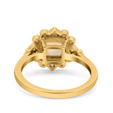 Halo Princess Wedding Engagement Ring Lab Created White Opal Round Simulated Cubic Zirconia 925 Sterling Silver