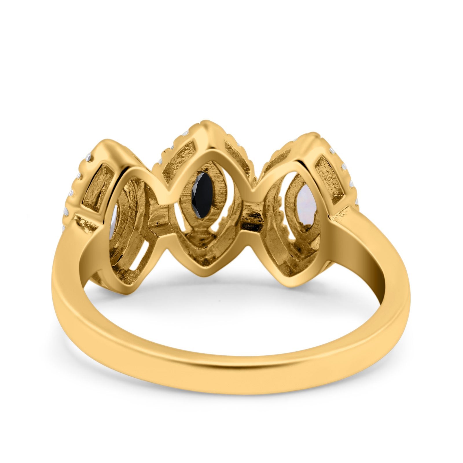 Halo Marquise Art Deco Three Stone Wedding Bridal Ring Created White Opal Round Simulated Cubic Zirconia 925 Sterling Silver