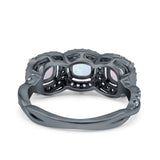 Halo Cushion Art Deco Three Stone Wedding Bridal Ring Created White Opal Round Simulated Cubic Zirconia 925 Sterling Silver