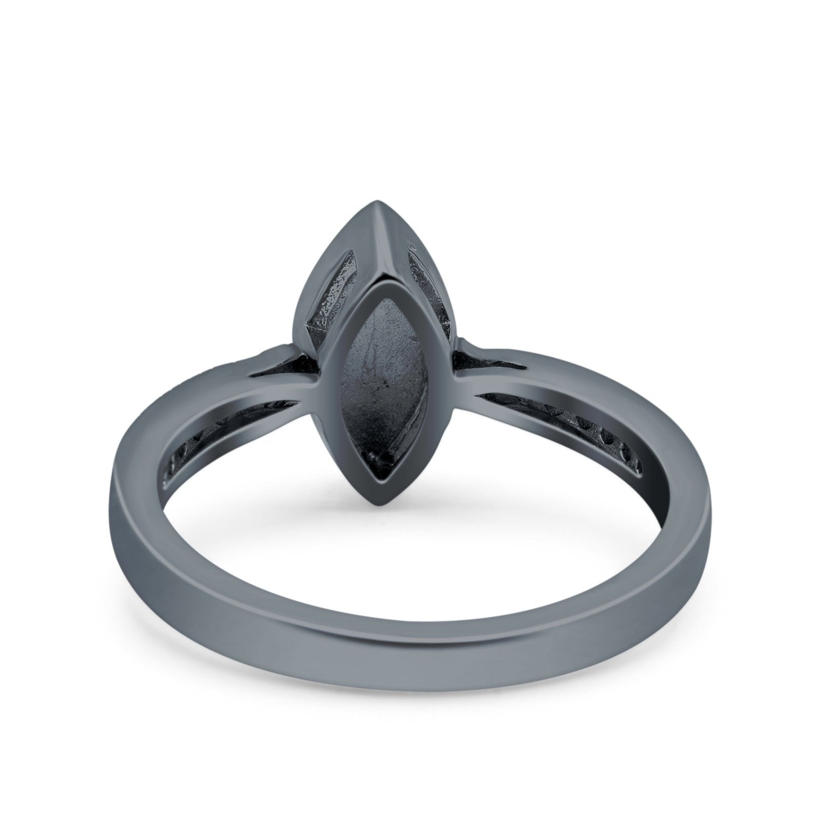 Marquise Art Deco Wedding Engagement Ring Lab Created White Opal Round Simulated Cubic Zirconia 925 Sterling Silver