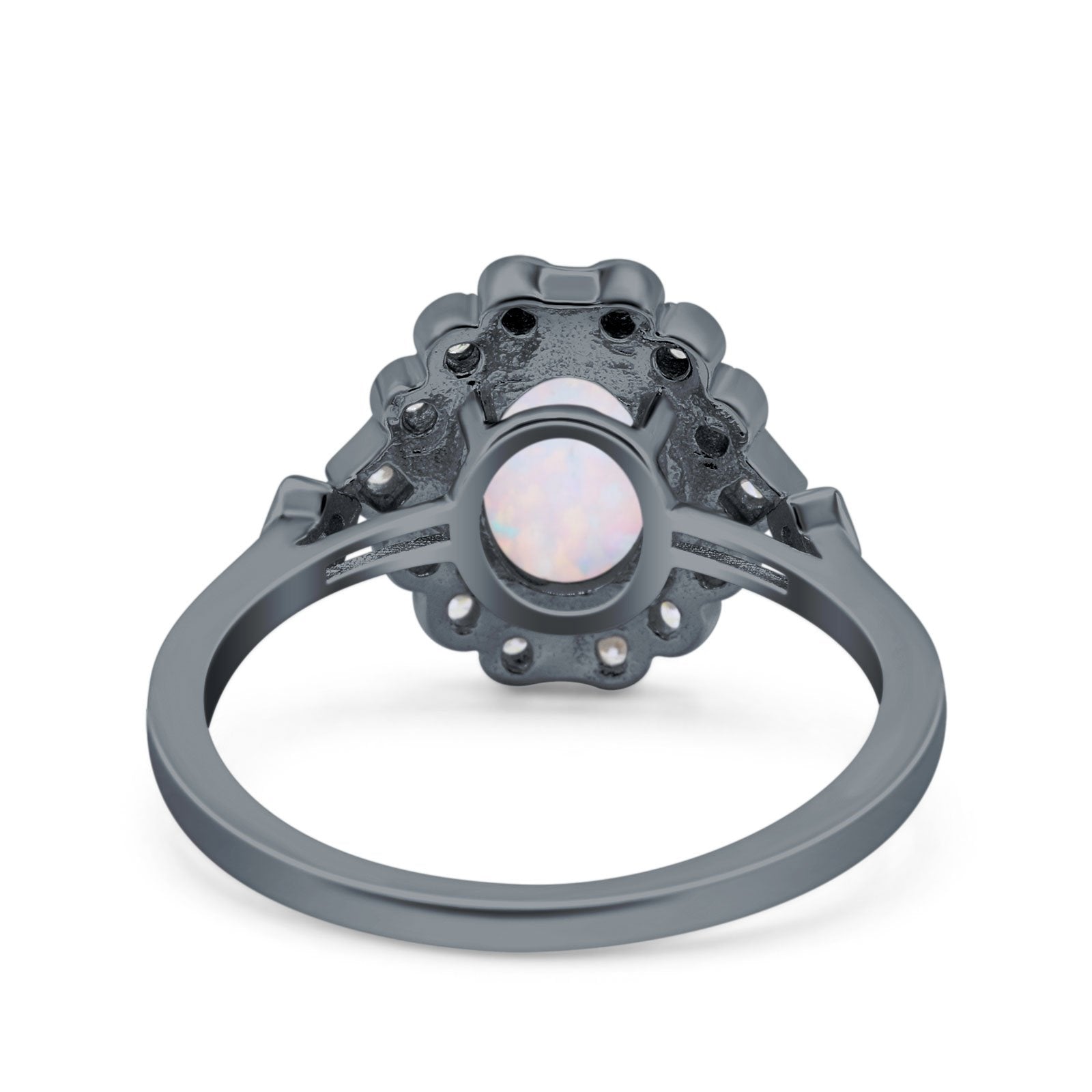 Halo Art Deco Wedding Engagement Ring Lab Created White Opal Round Simulated Cubic Zirconia 925 Sterling Silver