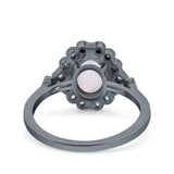 Halo Art Deco Wedding Engagement Ring Lab Created White Opal Round Simulated Cubic Zirconia 925 Sterling Silver