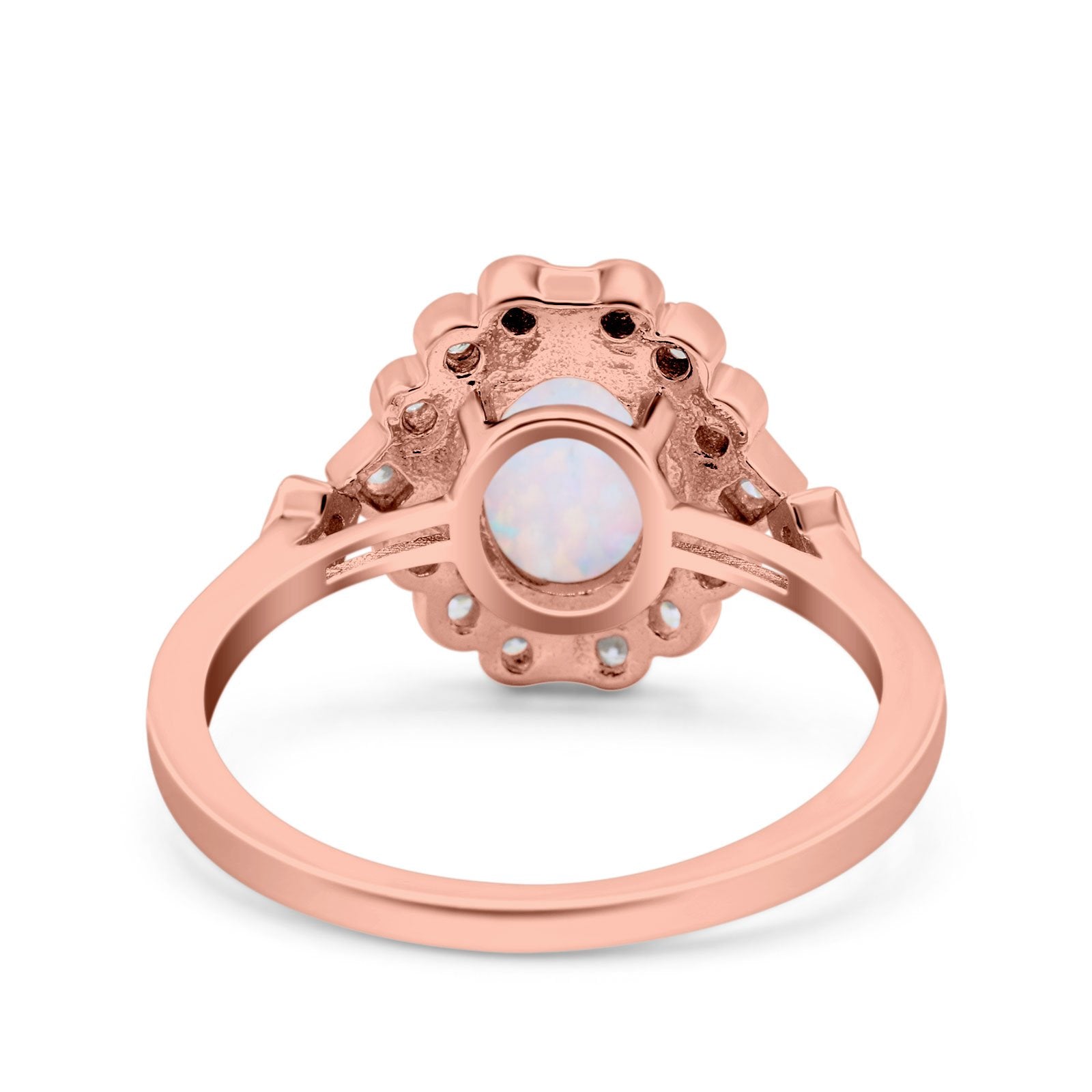 Halo Art Deco Wedding Engagement Ring Lab Created White Opal Round Simulated Cubic Zirconia 925 Sterling Silver