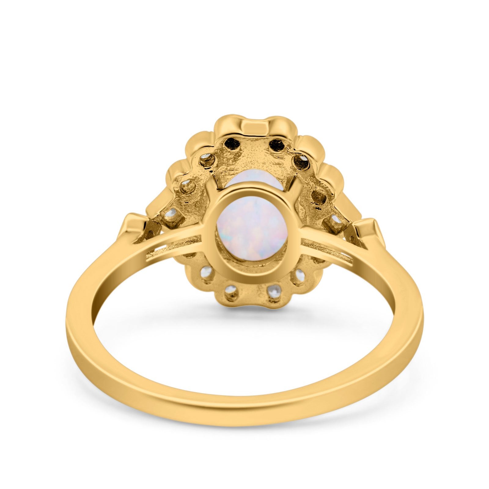 Halo Art Deco Wedding Engagement Ring Lab Created White Opal Round Simulated Cubic Zirconia 925 Sterling Silver