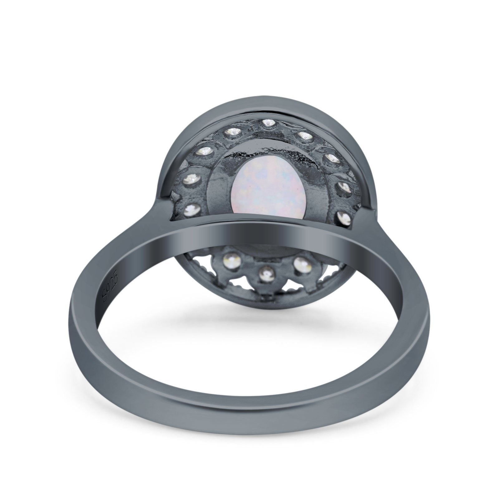 Halo Art Deco Wedding Engagement Ring Lab Created White Opal Round Simulated Cubic Zirconia 925 Sterling Silver
