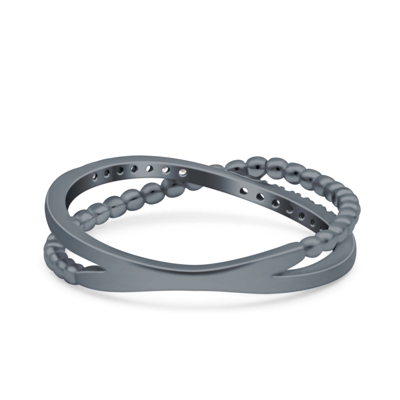 Beaded Criss Cross Wedding Ring Simulated Cubic Zirconia 925 Sterling Silver