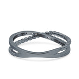 Beaded Criss Cross Wedding Ring Simulated Cubic Zirconia 925 Sterling Silver