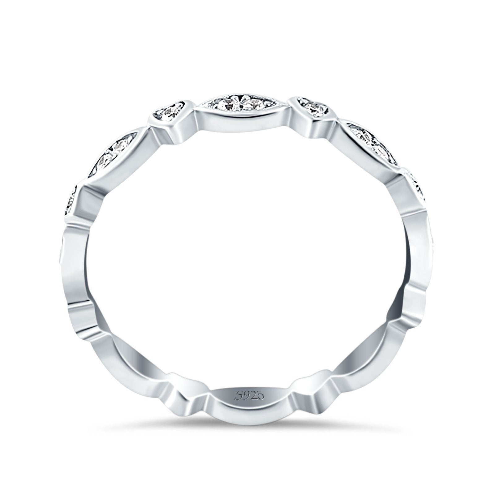 3mm Full Eternity Art Deco Marquise & Heart Wedding Band Simulated Cubic Zirconia 925 Sterling Silver