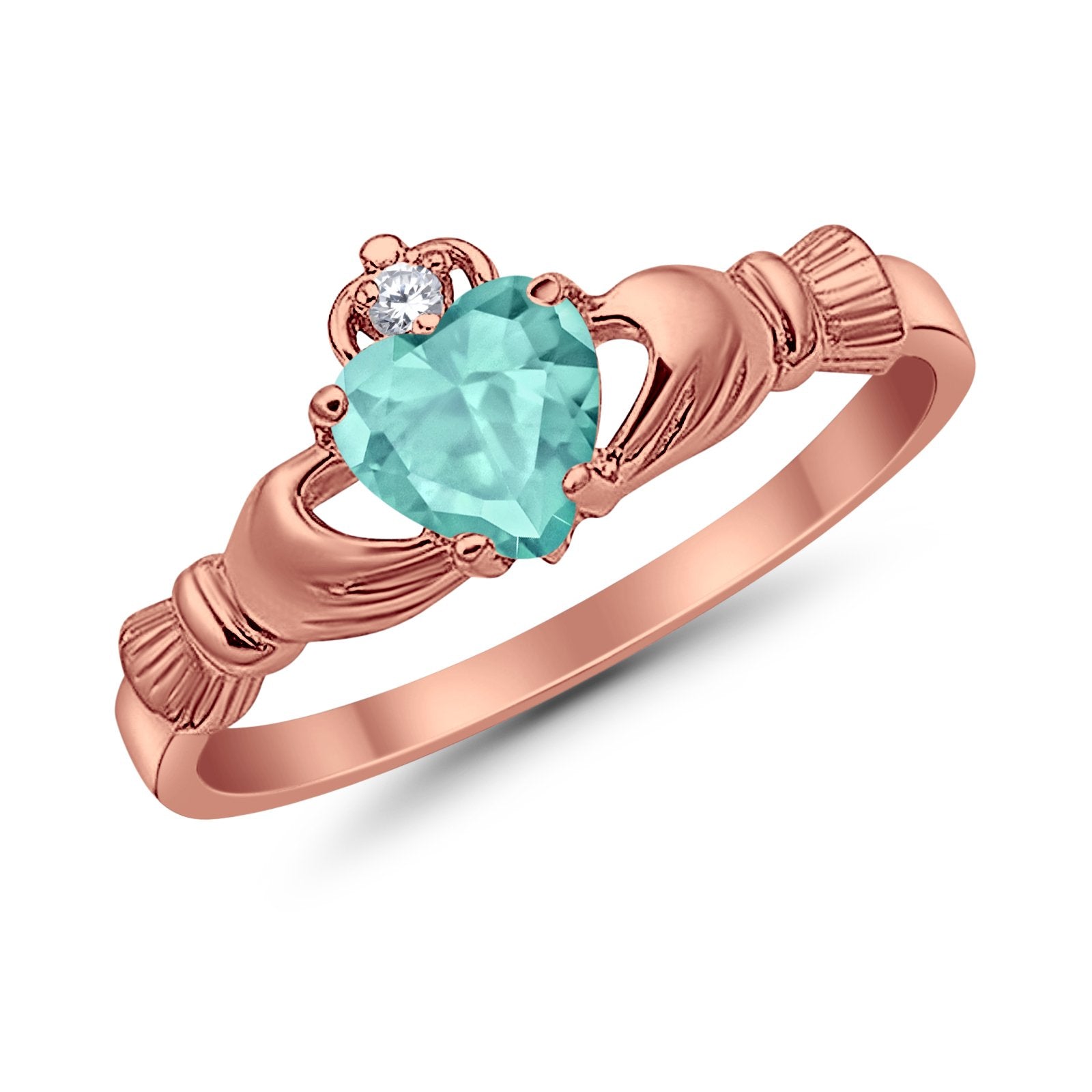 Heart Shape Simulated Cubic Zirconia Claddagh Wedding Ring 925 Sterling Silver