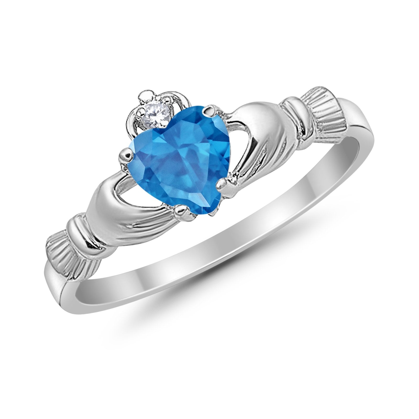 Heart Shape Simulated Cubic Zirconia Claddagh Wedding Ring 925 Sterling Silver