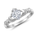 Heart Shape Simulated Cubic Zirconia Claddagh Wedding Ring 925 Sterling Silver