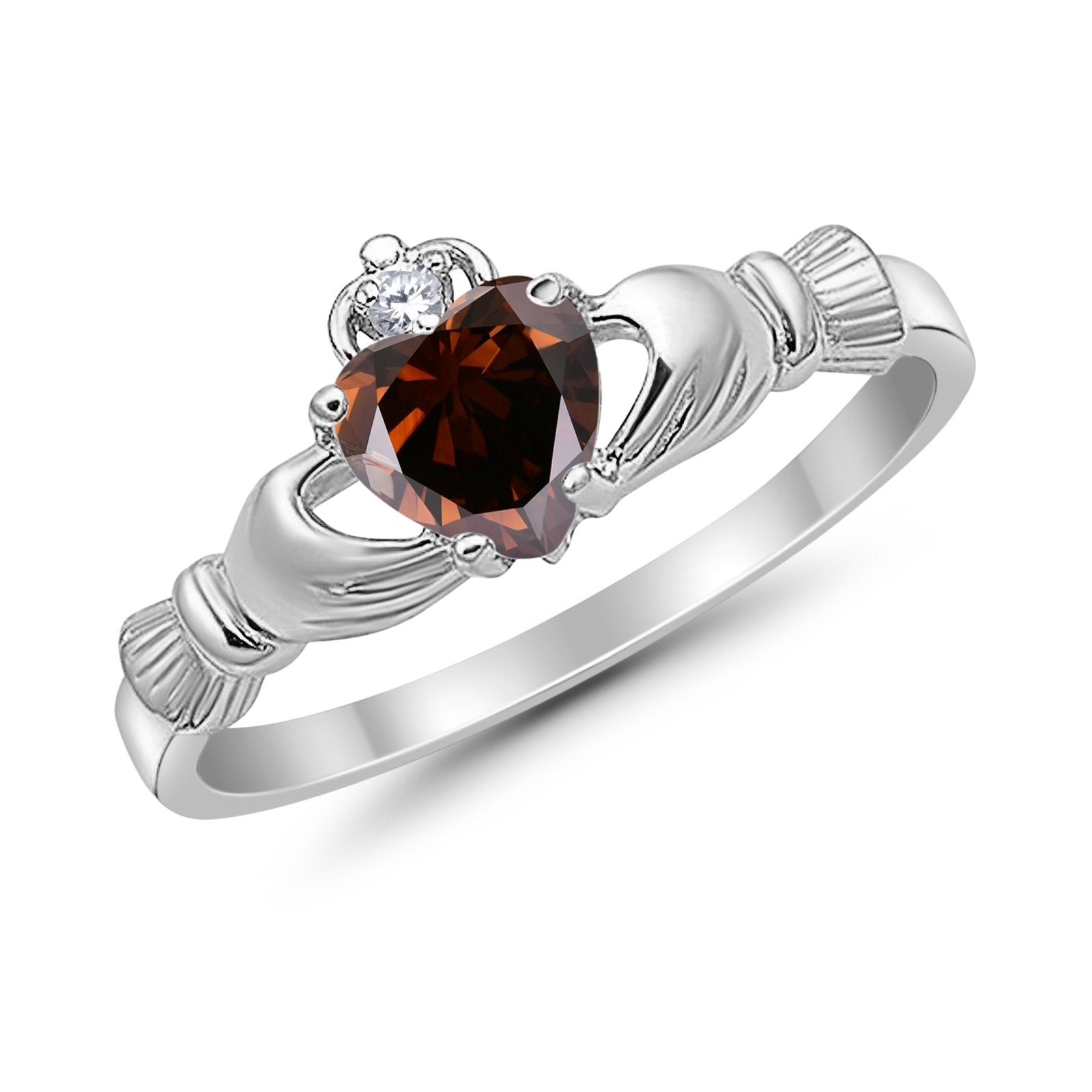 Heart Shape Simulated Cubic Zirconia Claddagh Wedding Ring 925 Sterling Silver