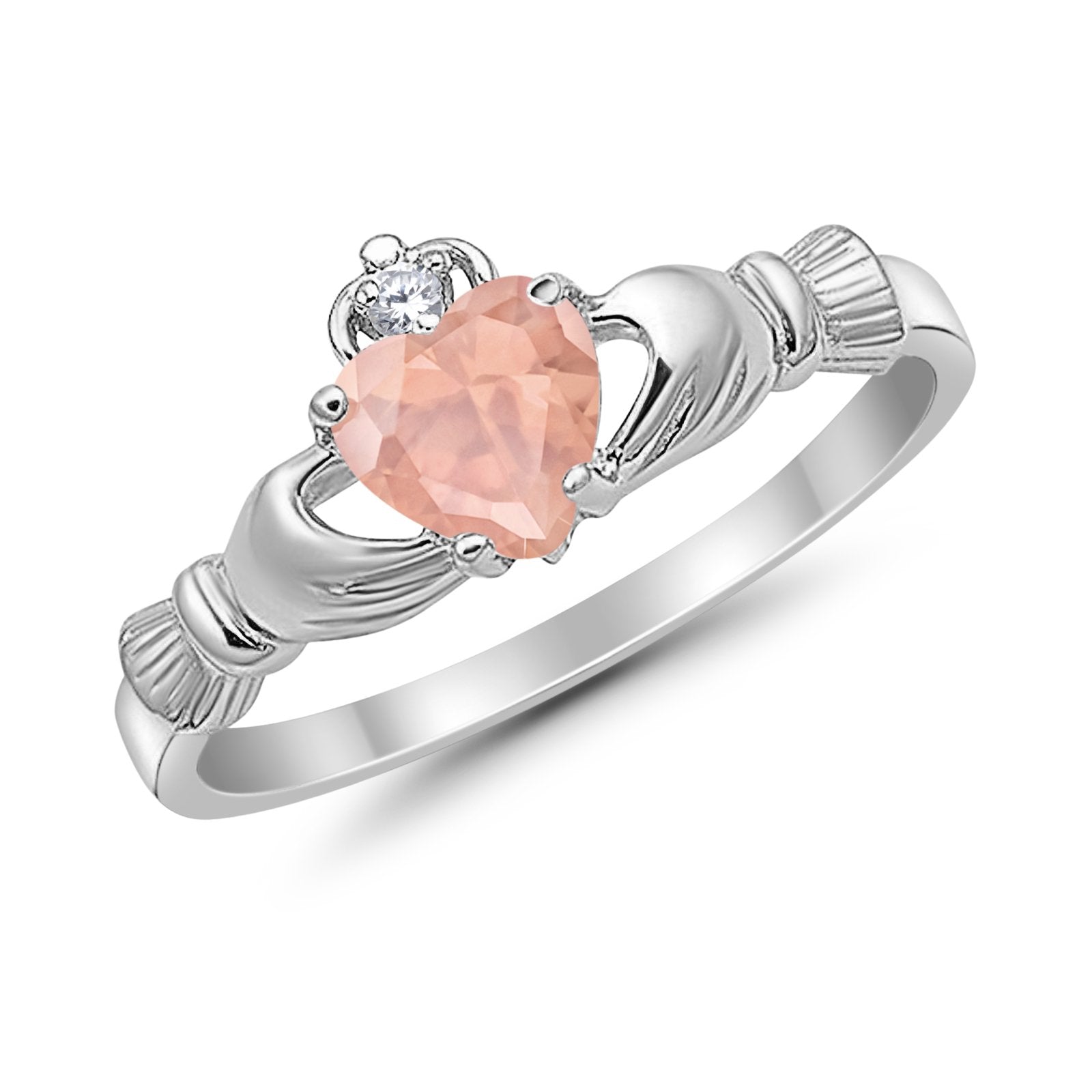 Heart Shape Simulated Cubic Zirconia Claddagh Wedding Ring 925 Sterling Silver