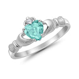 Heart Shape Simulated Cubic Zirconia Claddagh Wedding Ring 925 Sterling Silver