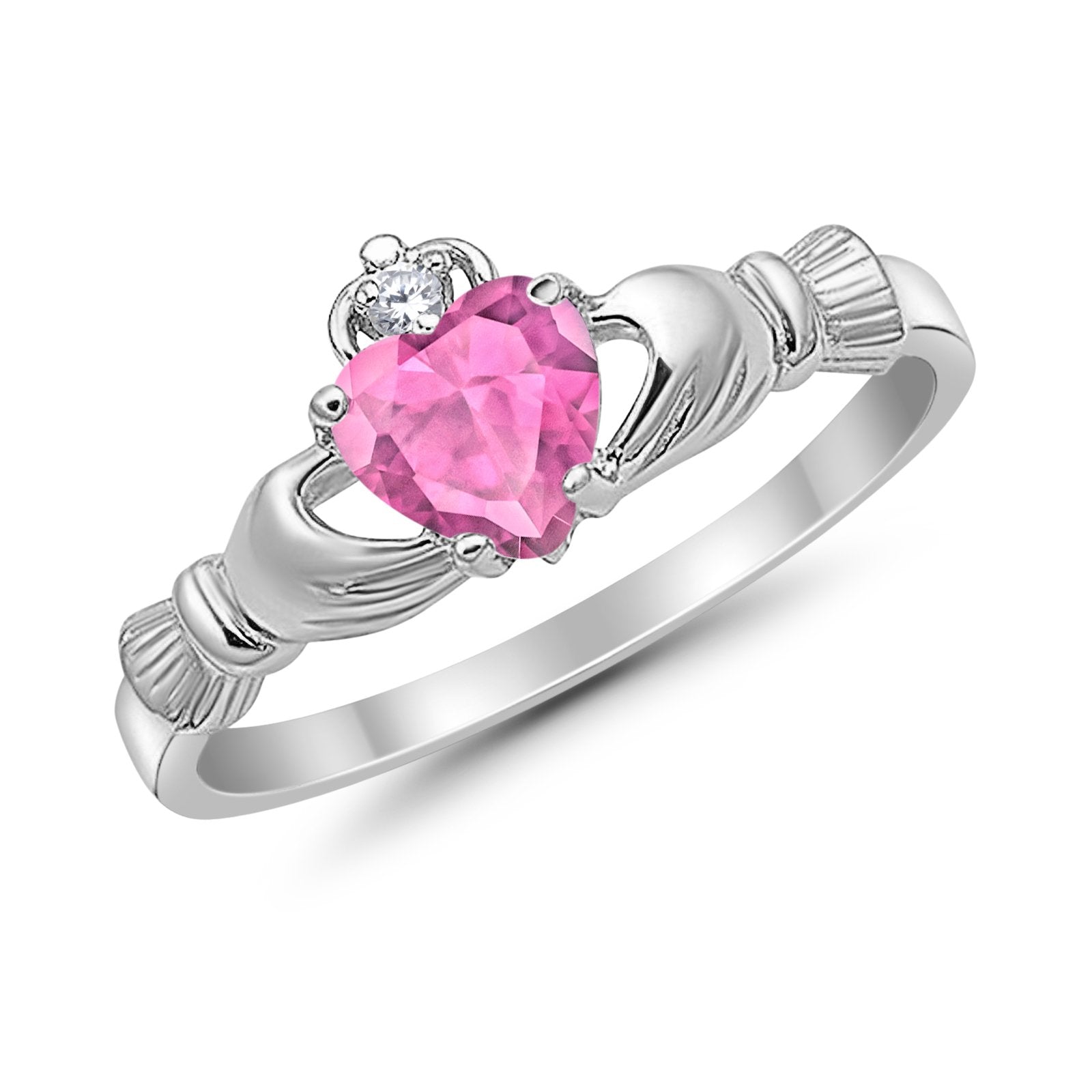 Heart Shape Simulated Cubic Zirconia Claddagh Wedding Ring 925 Sterling Silver