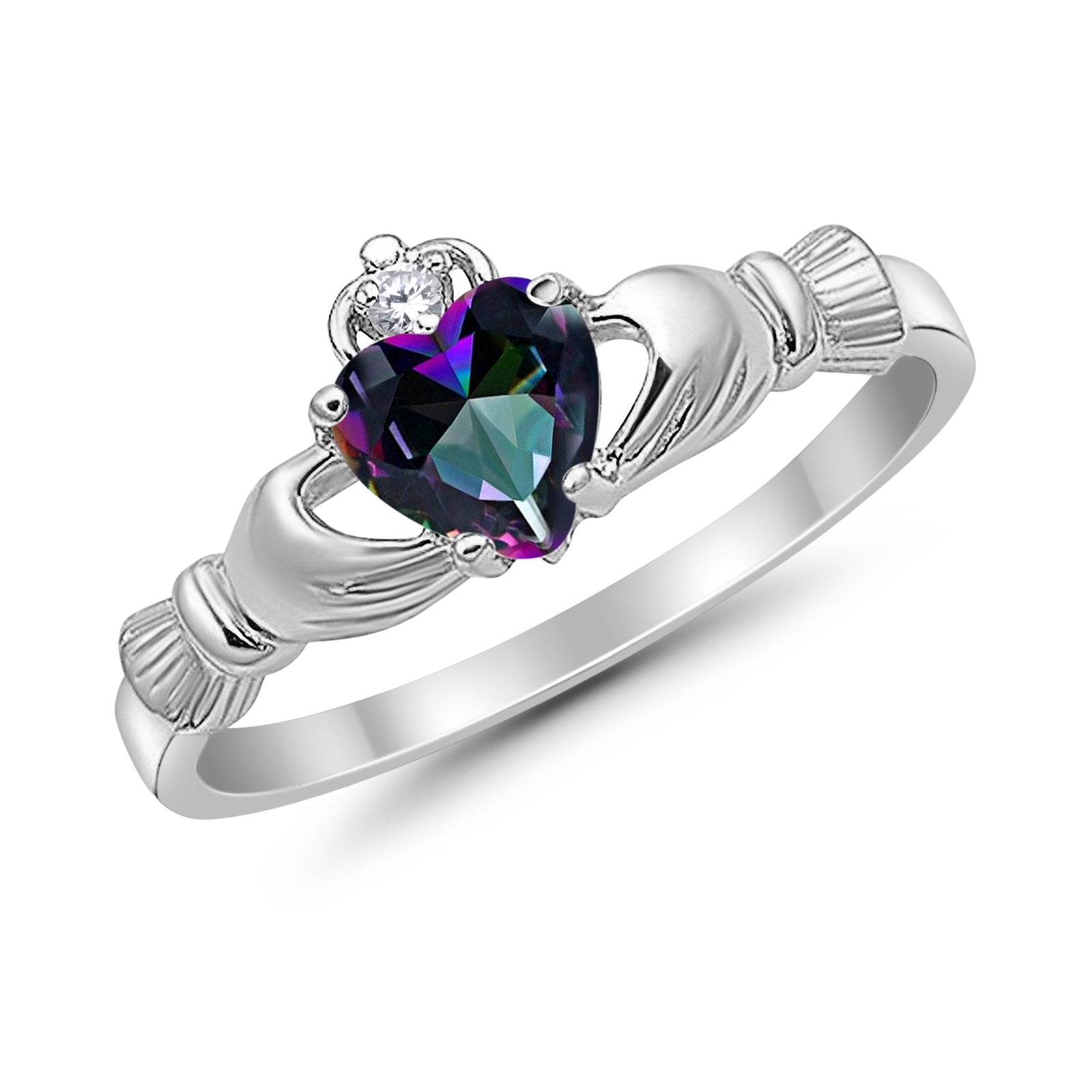 Heart Shape Simulated Cubic Zirconia Claddagh Wedding Ring 925 Sterling Silver