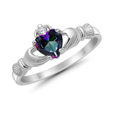 Heart Shape Simulated Cubic Zirconia Claddagh Wedding Ring 925 Sterling Silver