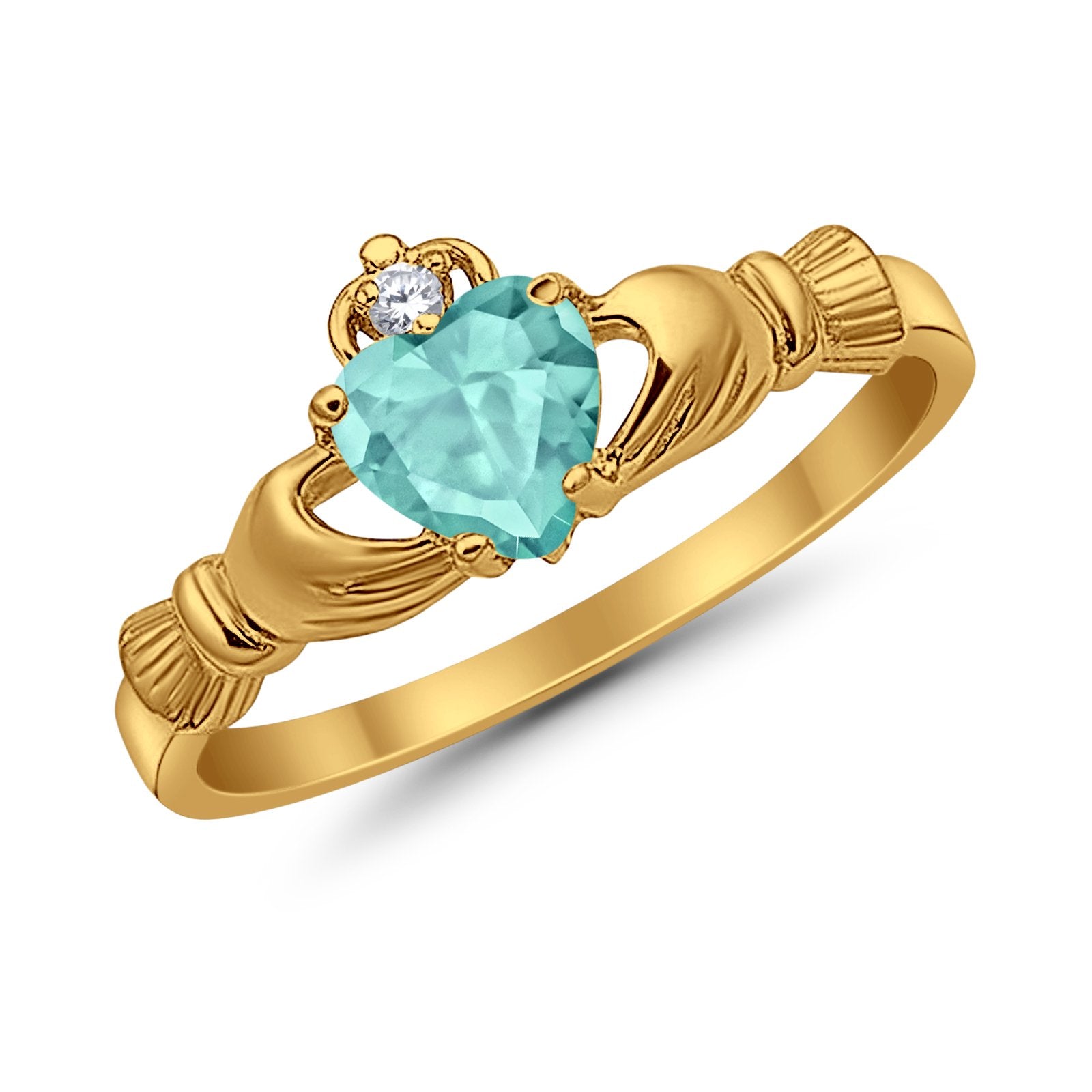 Heart Shape Simulated Cubic Zirconia Claddagh Wedding Ring 925 Sterling Silver