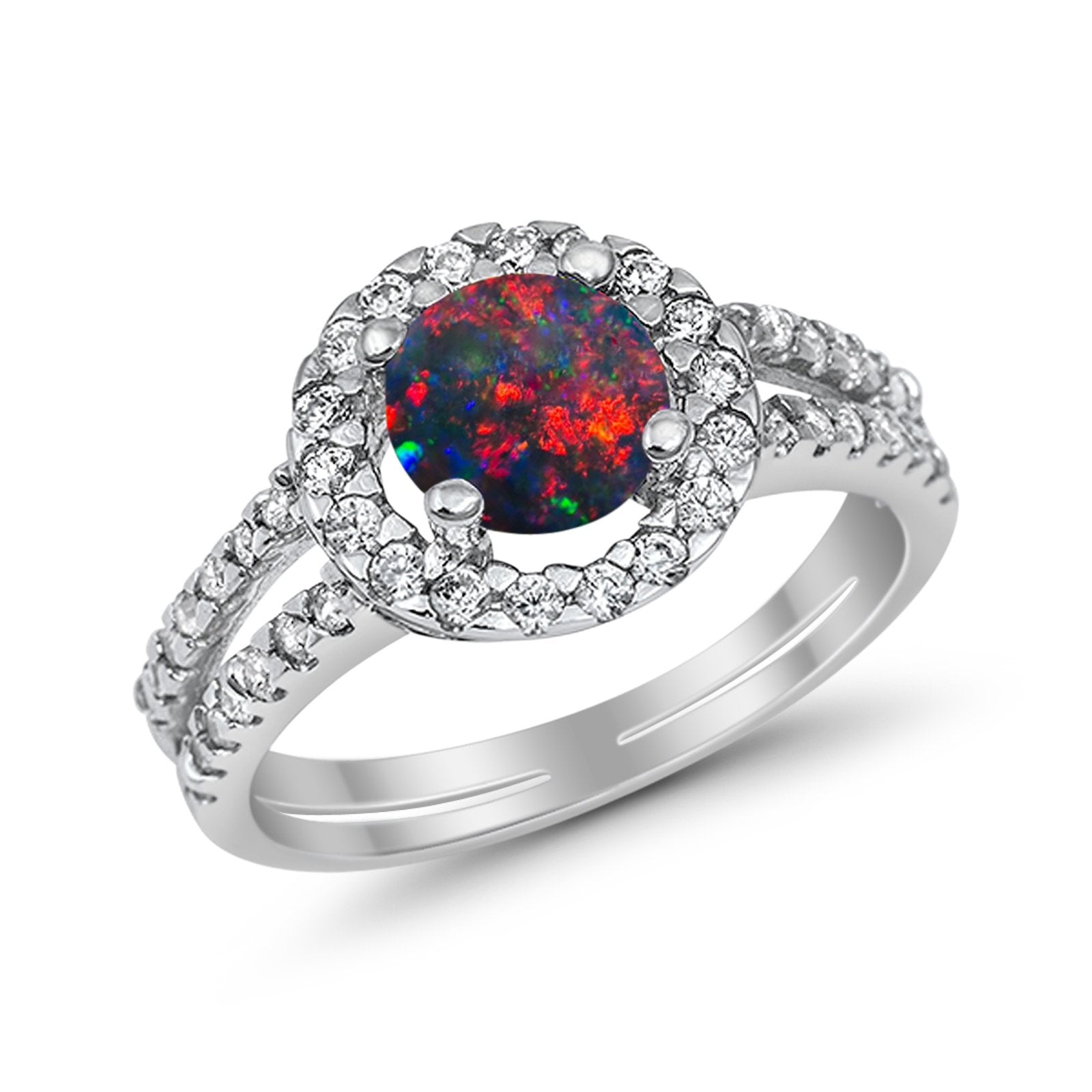 Halo Split Shank Engagement Ring Simulated Cubic Zirconia 925 Sterling Silver