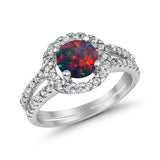 Halo Split Shank Engagement Ring Simulated Cubic Zirconia 925 Sterling Silver