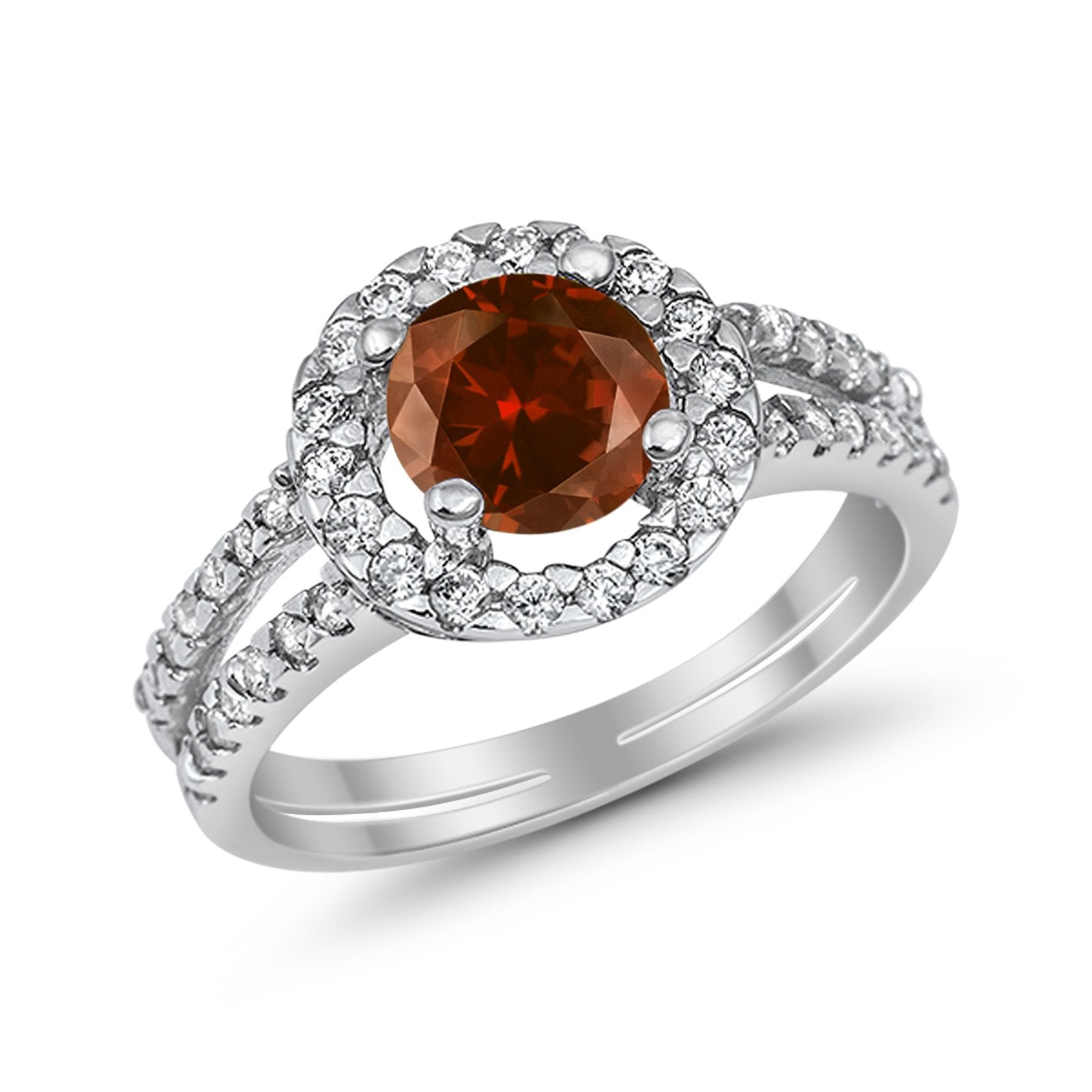 Halo Split Shank Engagement Ring Simulated Cubic Zirconia 925 Sterling Silver