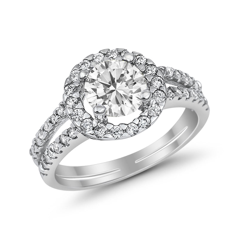 Halo Split Shank Engagement Ring Simulated Cubic Zirconia 925 Sterling Silver