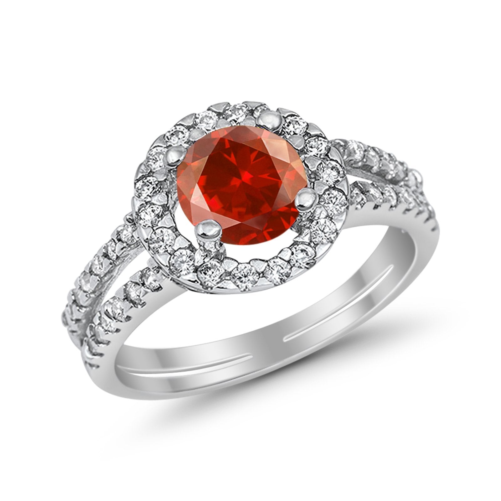 Halo Split Shank Engagement Ring Simulated Cubic Zirconia 925 Sterling Silver