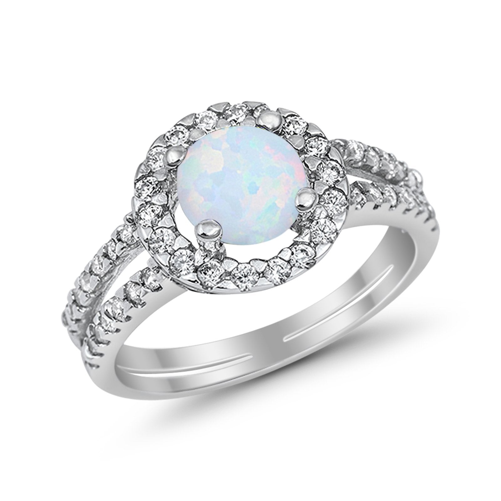 Halo Split Shank Engagement Ring Simulated Cubic Zirconia 925 Sterling Silver