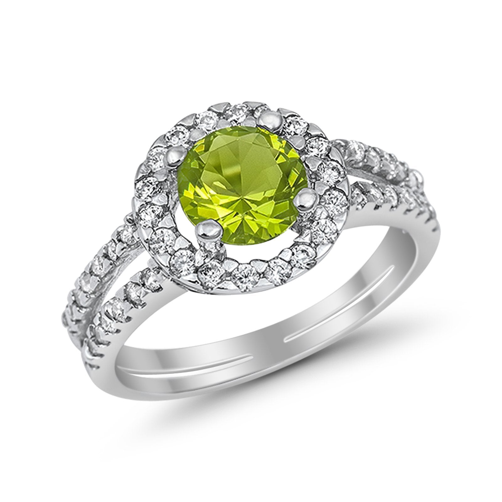 Halo Split Shank Engagement Ring Simulated Cubic Zirconia 925 Sterling Silver