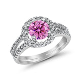 Halo Split Shank Engagement Ring Simulated Cubic Zirconia 925 Sterling Silver
