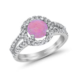 Halo Split Shank Engagement Ring Simulated Cubic Zirconia 925 Sterling Silver
