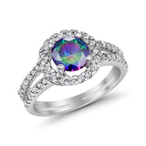 Halo Split Shank Engagement Ring Simulated Cubic Zirconia 925 Sterling Silver