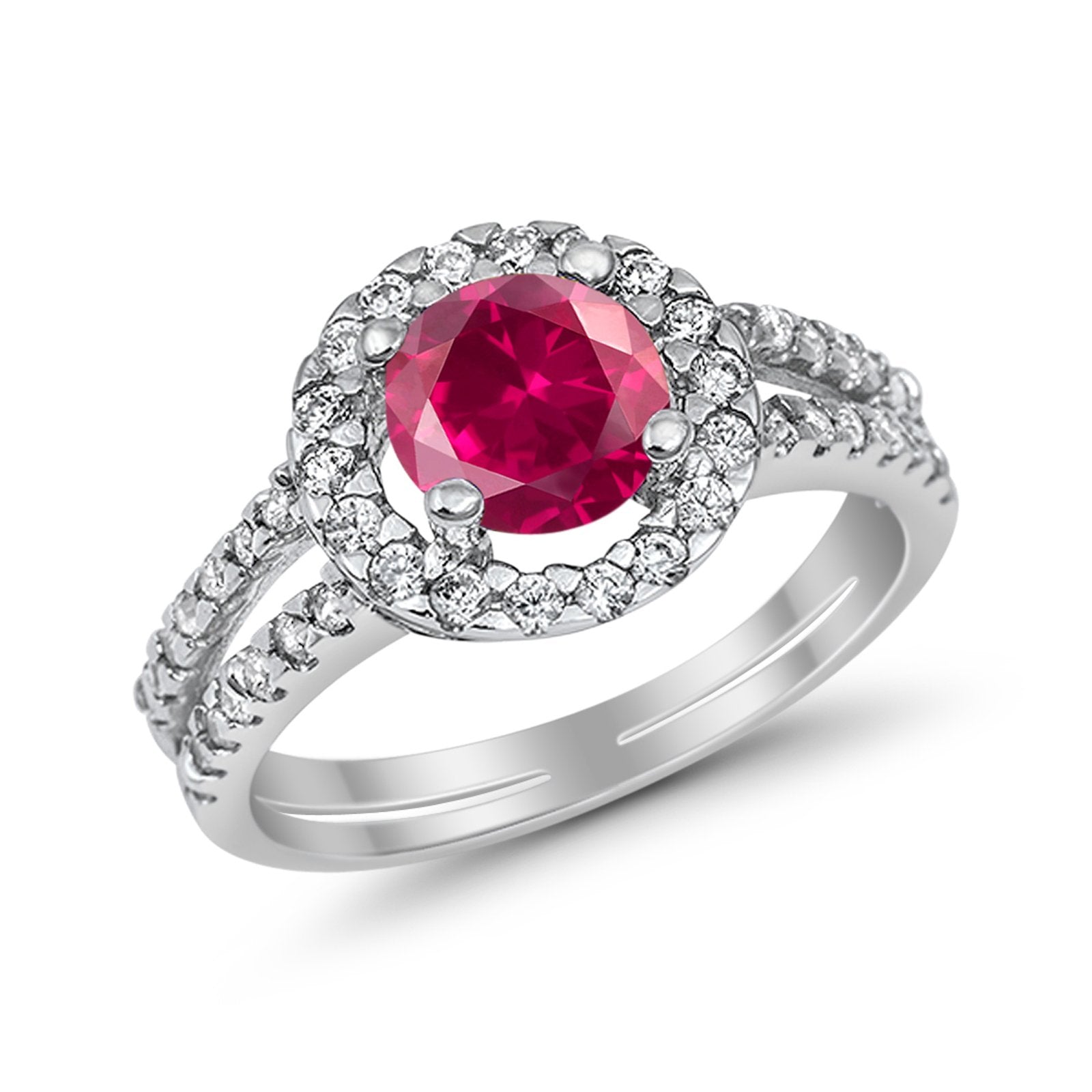 Halo Split Shank Engagement Ring Simulated Cubic Zirconia 925 Sterling Silver