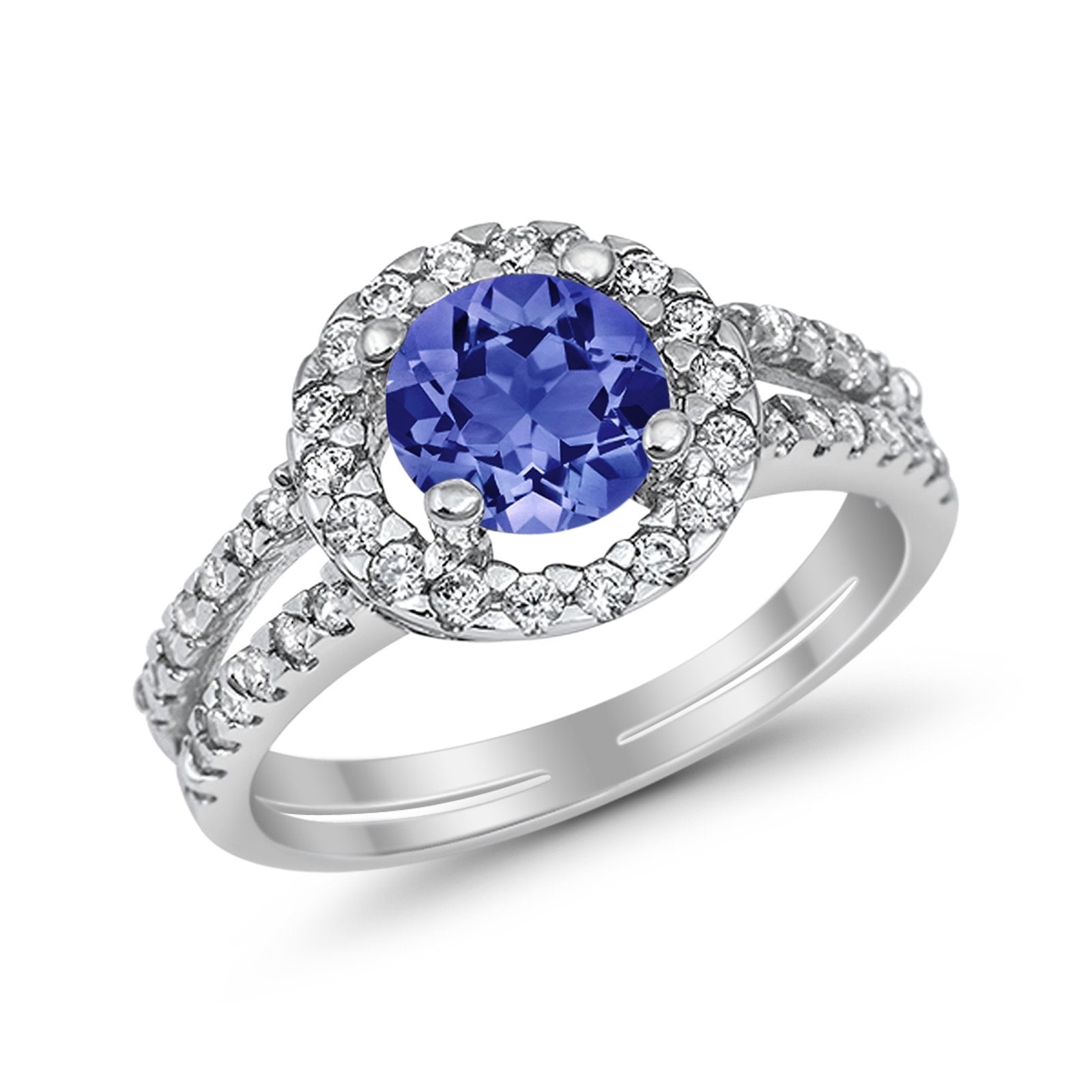 Halo Split Shank Engagement Ring Simulated Cubic Zirconia 925 Sterling Silver