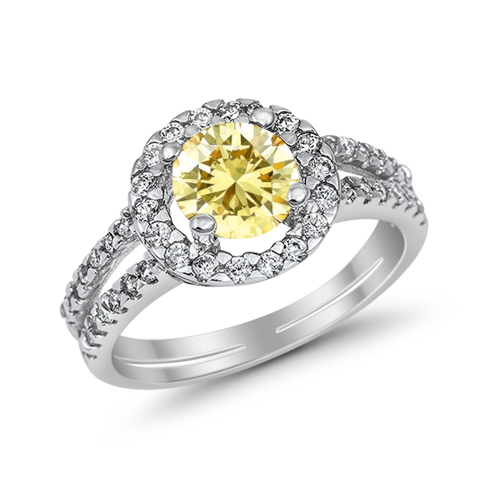 Halo Split Shank Engagement Ring Simulated Cubic Zirconia 925 Sterling Silver