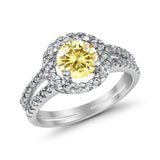Halo Split Shank Engagement Ring Simulated Cubic Zirconia 925 Sterling Silver