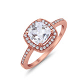 Halo Art Deco Design Ring Round Simulated Cubic Zirconia 925 Sterling Silver