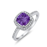 Halo Art Deco Design Ring Round Simulated Cubic Zirconia 925 Sterling Silver