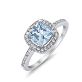 Halo Art Deco Design Ring Round Simulated Cubic Zirconia 925 Sterling Silver