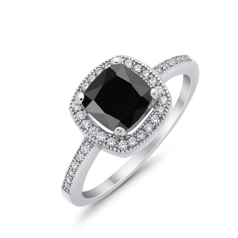 Halo Art Deco Design Ring Round Simulated Cubic Zirconia 925 Sterling Silver