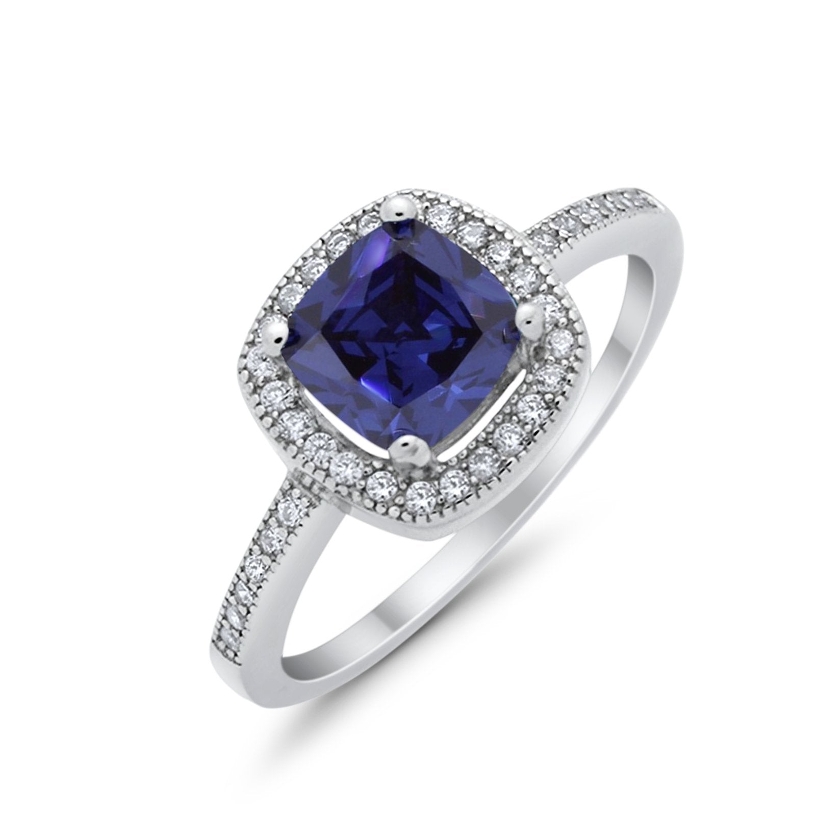 Halo Art Deco Design Ring Round Simulated Cubic Zirconia 925 Sterling Silver