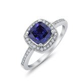 Halo Art Deco Design Ring Round Simulated Cubic Zirconia 925 Sterling Silver